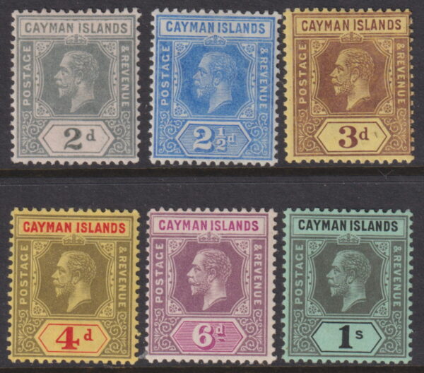 CAYMAN ISLANDS - 1912 Set to 1/- 'BLACK/GREEN'  SG 43/48 MLH Cv £24 [F0793]