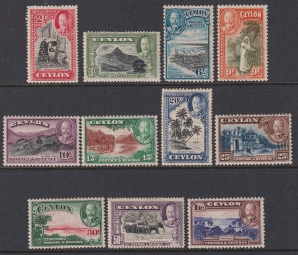CEYLON - 1935 Set to 1R 'VIOLET-BLUE & CHOC'  SG 368-378 MLH Cv £60 [F0794]
