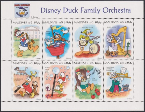 DISNEY - Maldives - 1995 'DONALD'S FAMILY ORCHESTRA' Sheetlet MNH [F0906]