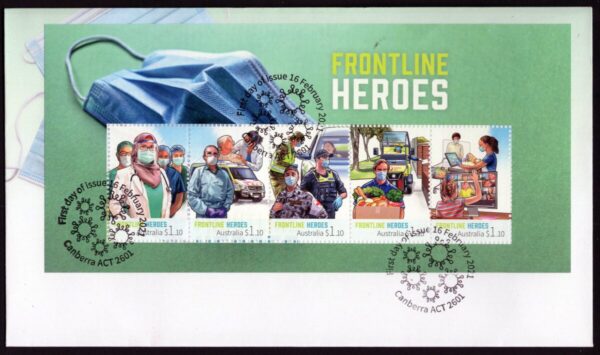 AUSTRALIA - 2021 'FRONTLINE HEROES' Miniature Sheet First Day Cover [F1034]