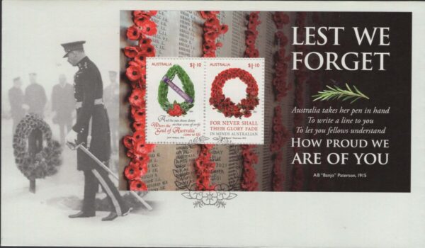 AUSTRALIA - 2021 'LEST WE FORGET' Miniature Sheet First Day Cover [F1043]