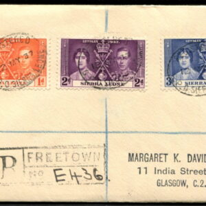 SIERRA LEONE - 1937 KGVI 'CORONATION' Set to 3d 'BLUE' Registered Cover [A8625]
