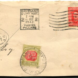 AUSTRALIA - 1942 4d POSTAGE DUE 'GREEN & RED' on Cover Front [A9069]