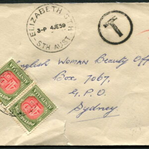 AUSTRALIA - 1959 4d x2 POSTAGE DUE 'GREEN & RED' (Taxed 8d) on Cover [A9079]