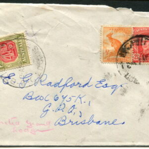 AUSTRALIA - 1943 4d POSTAGE DUE 'GREEN & RED' on Cover [A9083]